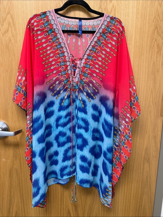 White Mark Tops - White Mark Pink to Blue Ombre Tunic with Rhinestones